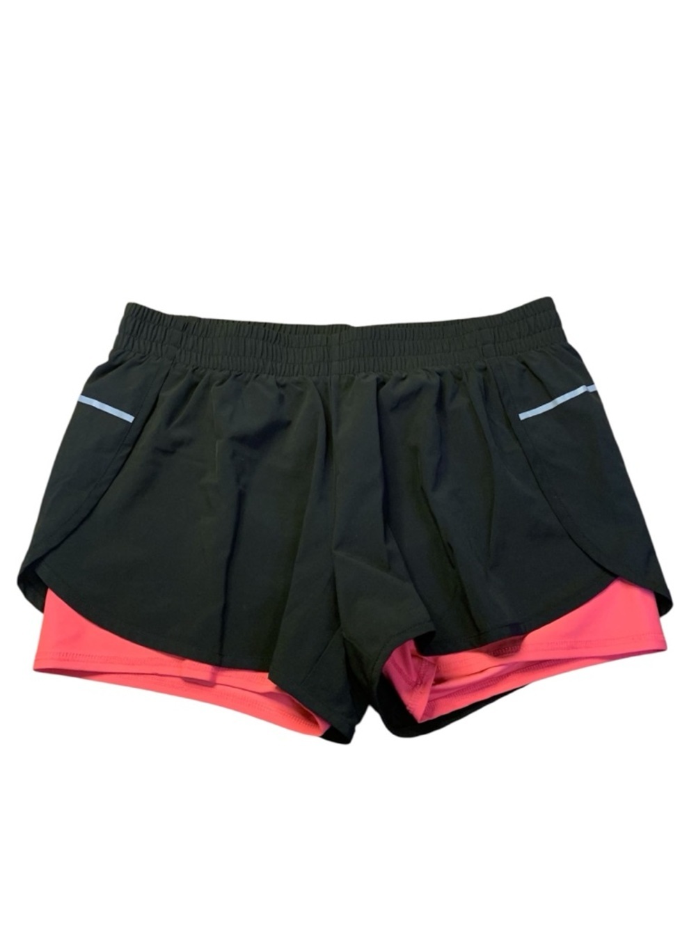 Athletic Works 2-in-1 Running Shorts with Built-in Liner - Black/Pink - L